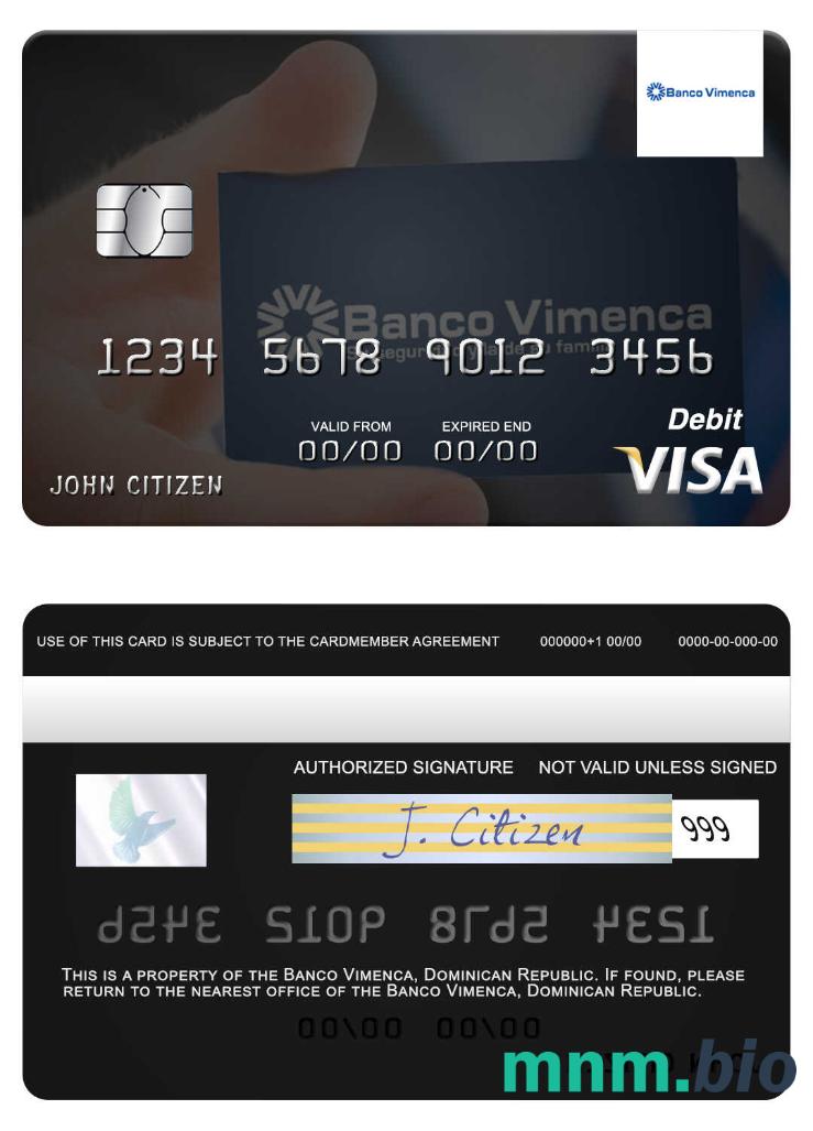 Dominican Republic Banco Vimecan visa debet karta przykład w formacie PSD